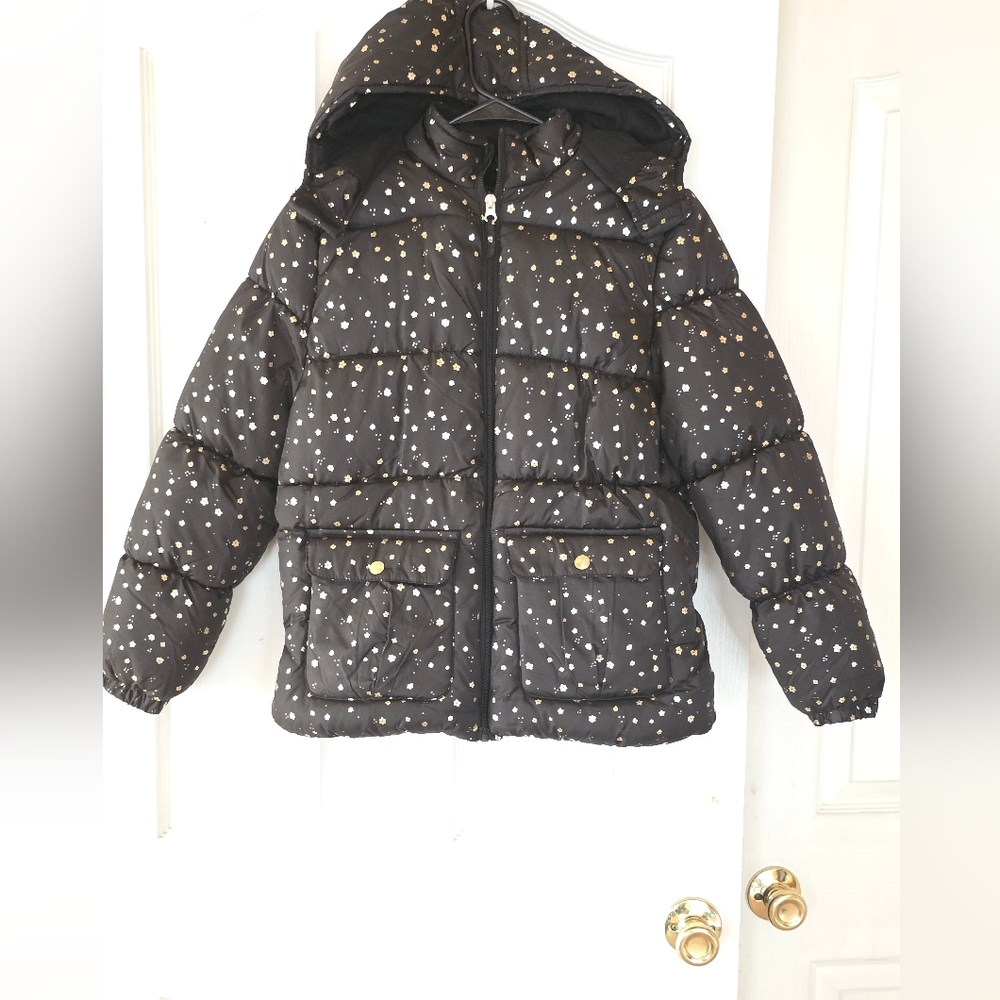 Kensie Girl Black and Gold Polka Dot Puffer Jacket. Sz Xl